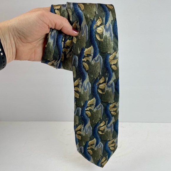 J.GARCIA Tie Banyan Trees II Fourteen collection silk blue green - Picture 1 of 9